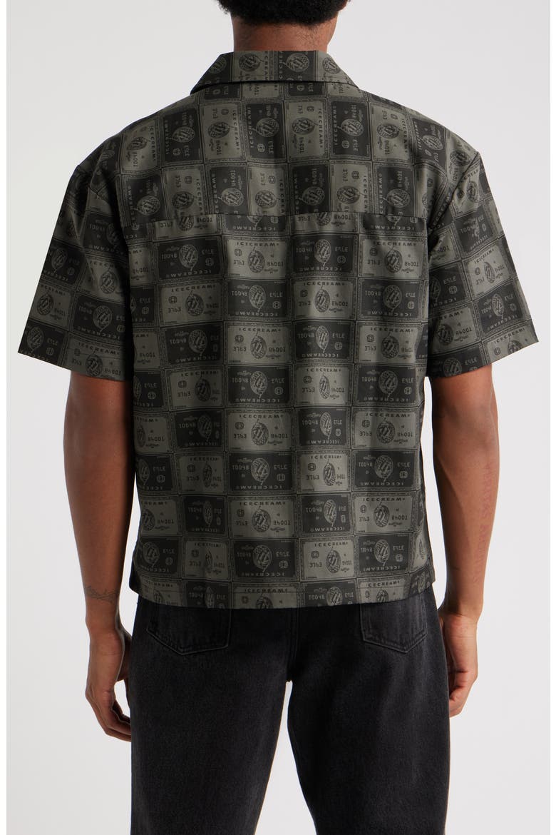 Black Card Graphic Camp Shirt, Alternate, color, DARK GULL GREY