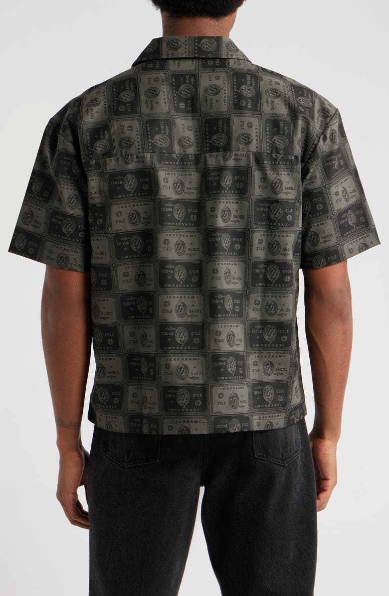 ICECREAM Black Card Graphic Camp Shirt, Alternate, color, Dark Gull Grey