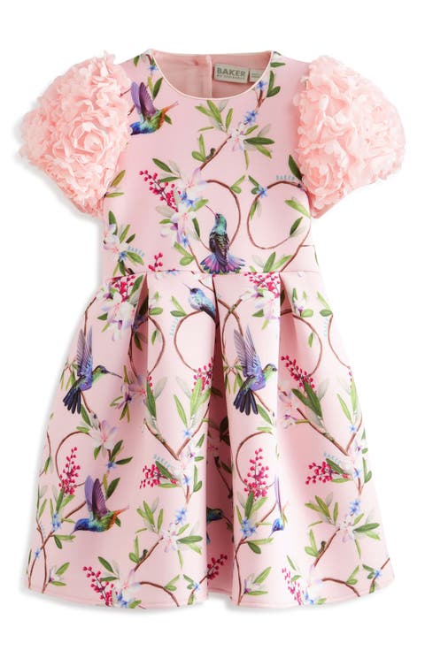 Kids' 3D Floral Sleeve Scuba Dress (Toddler & Little Kid)