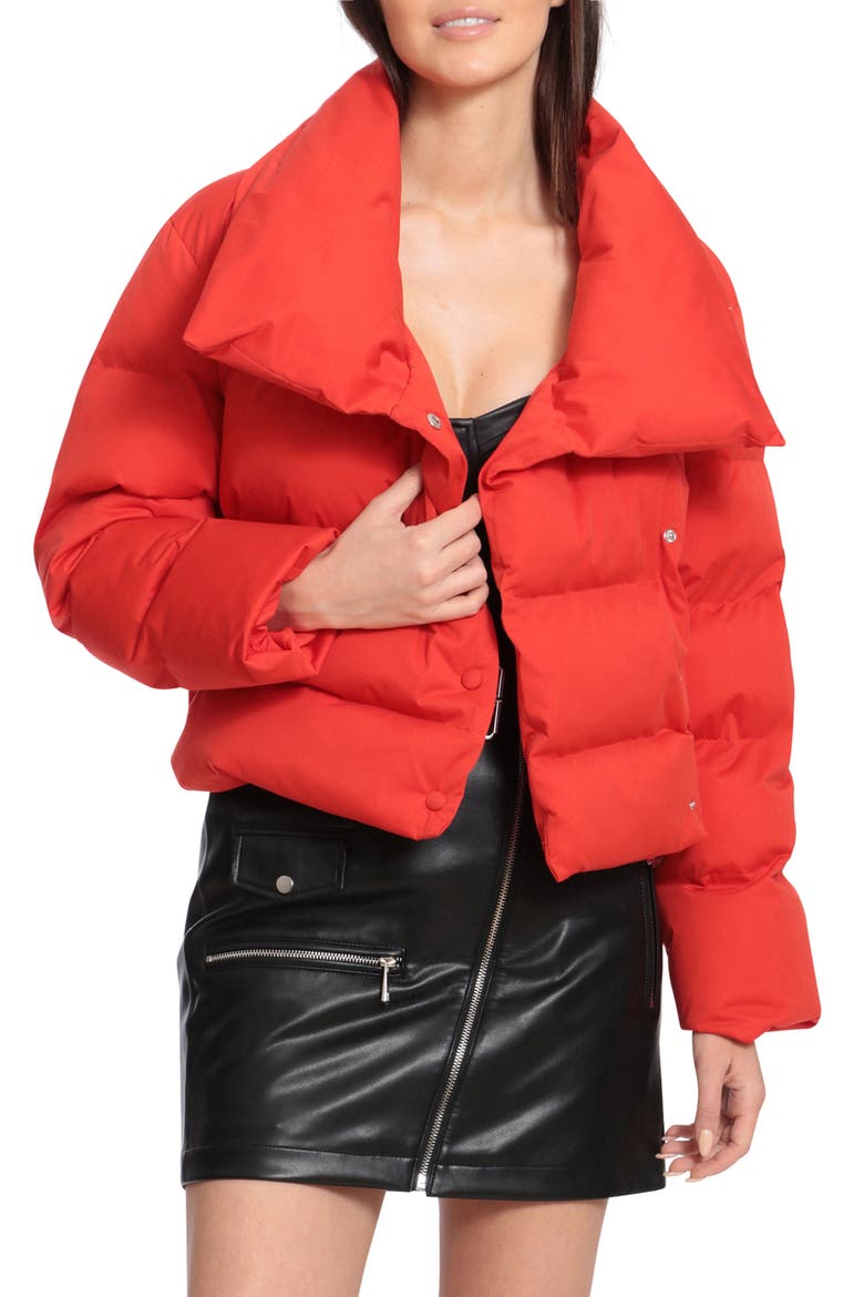 Envelope Collar Water Resistant Duvet Puffer Coat, Alternate, color, SCARLET