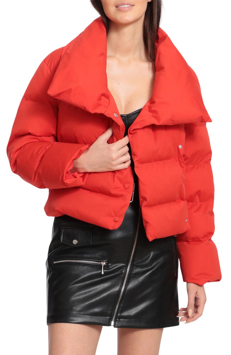 Avec Les Filles Envelope Collar Water Resistant Duvet Puffer Coat, Alternate, color, Scarlet