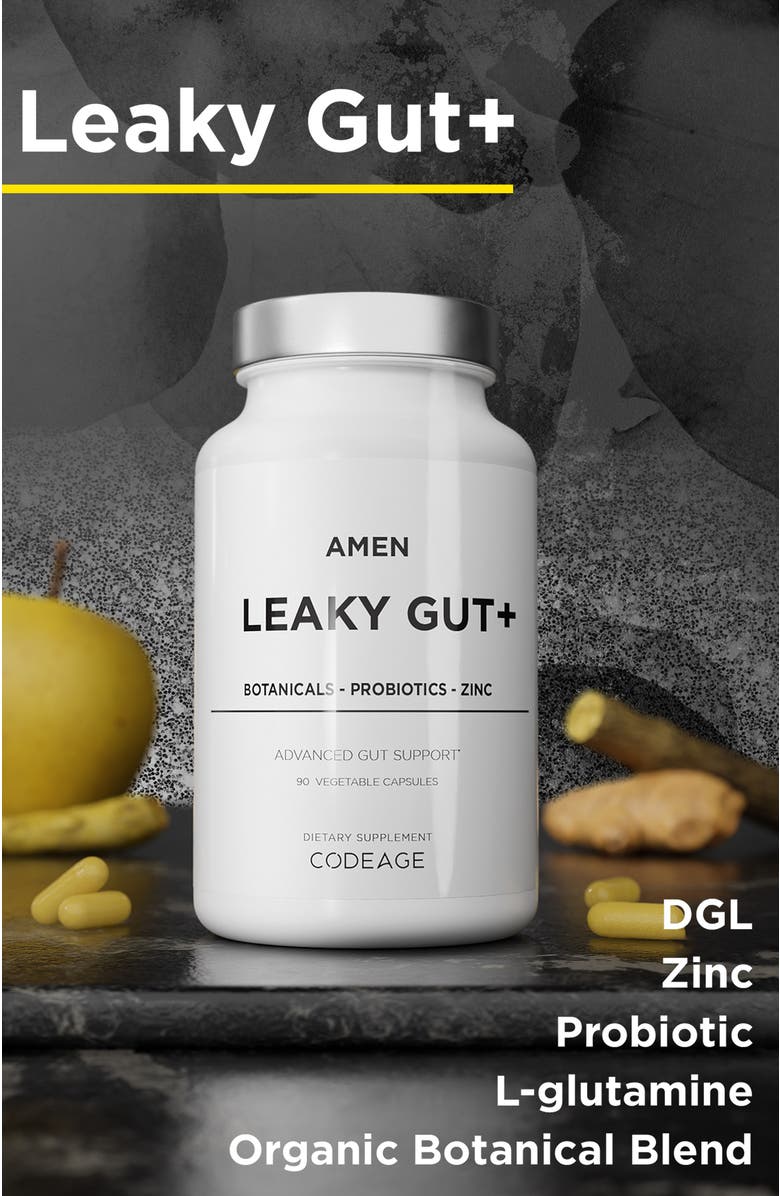 Codeage Amen Leaky Gut L-Glutamine, Probiotic & Prebiotic Supplement, Alternate, color, White