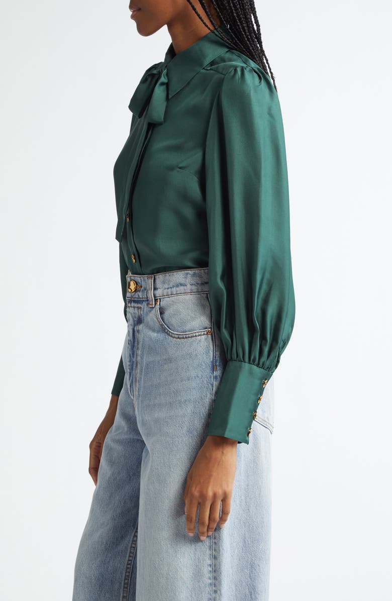 Zimmermann Silk Satin Tie Neck Button-Up Shirt, Alternate, color, 