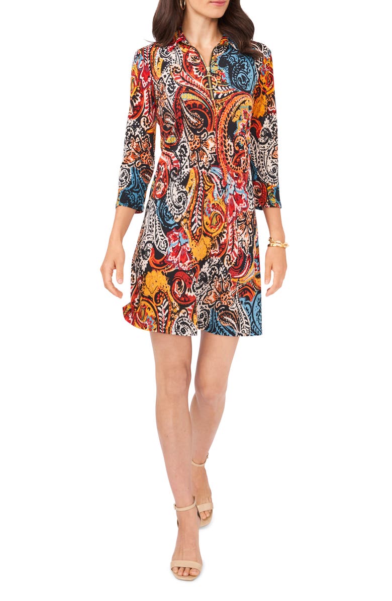 Chaus Paisley Stretch Jersey Dress, Main, color, Black/ Fuschia/ Aqua/ Multi