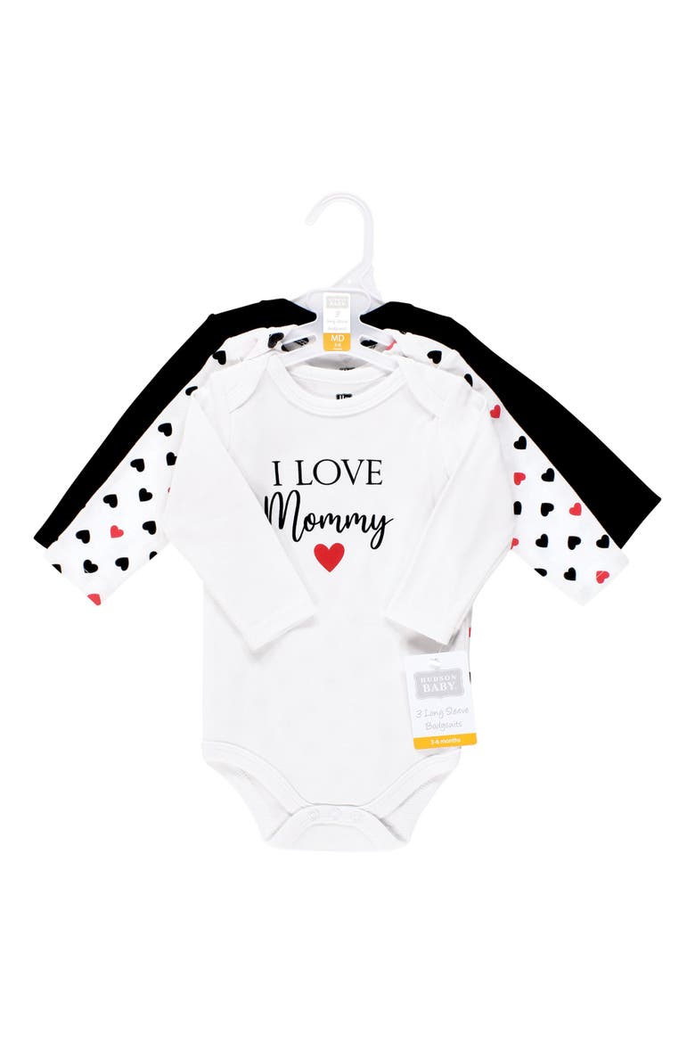 Little Soft Cotton Long-Sleeve One-Piece 3Pk, Alternate, color, Girl Mommy Red Black 3-Pack