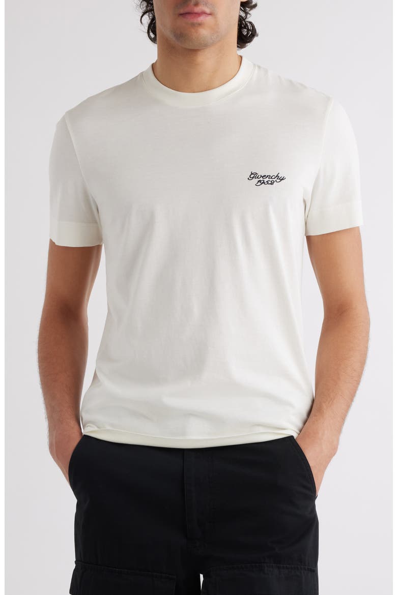 Slim Fit Logo Embroidered T-Shirt, Main, color, NATURAL/ BLUE