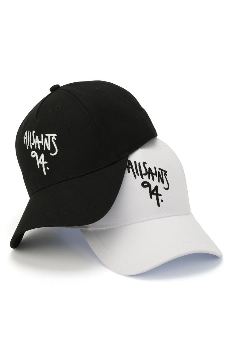 AllSaints Spray Logo Embroidered Baseball Cap, Alternate, color, Black