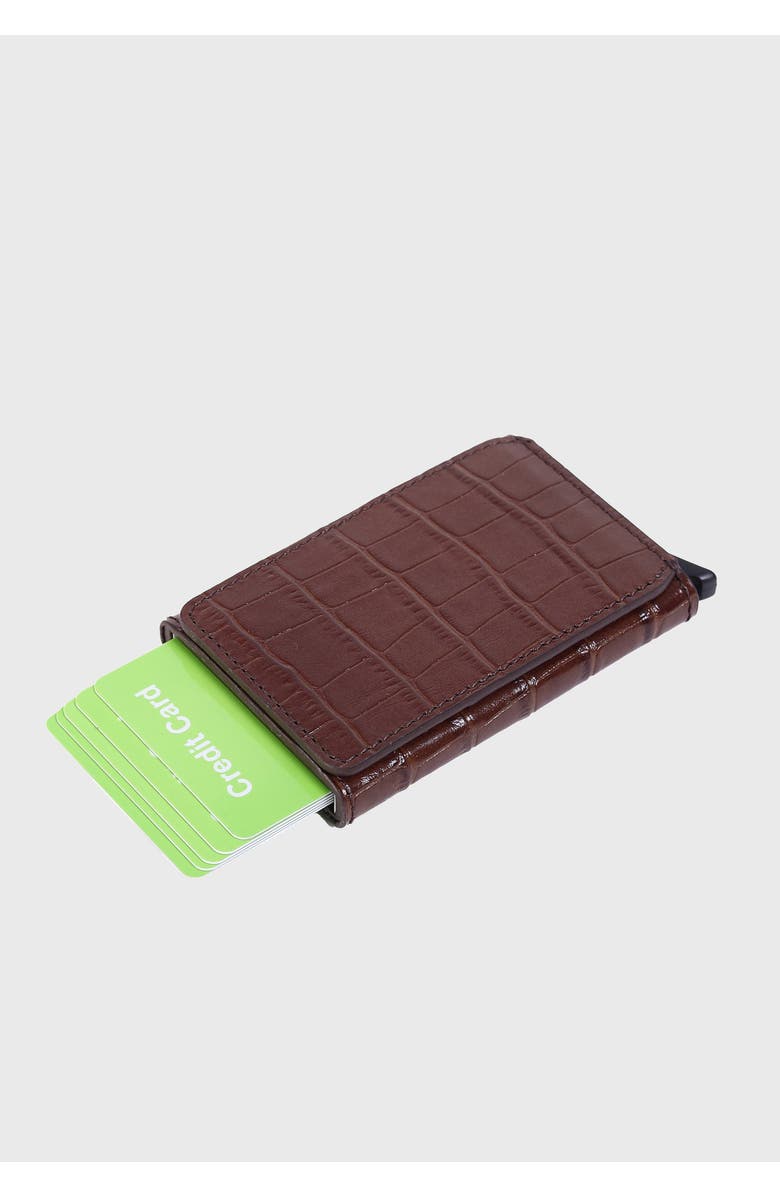 Furniq UK Genuine Leather Crocodile Pattern Card Holder, Alternate, color, Brown