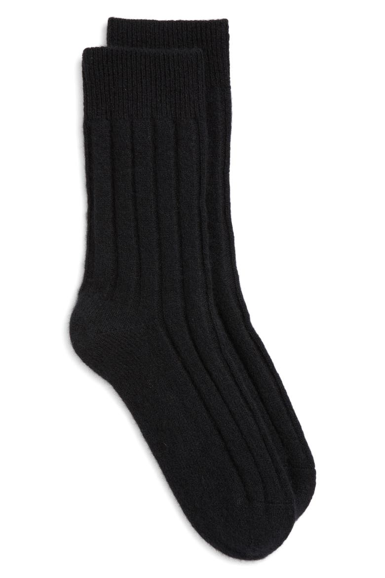 Rib Cashmere Blend Crew Socks, Alternate, color, BLACK ROCK