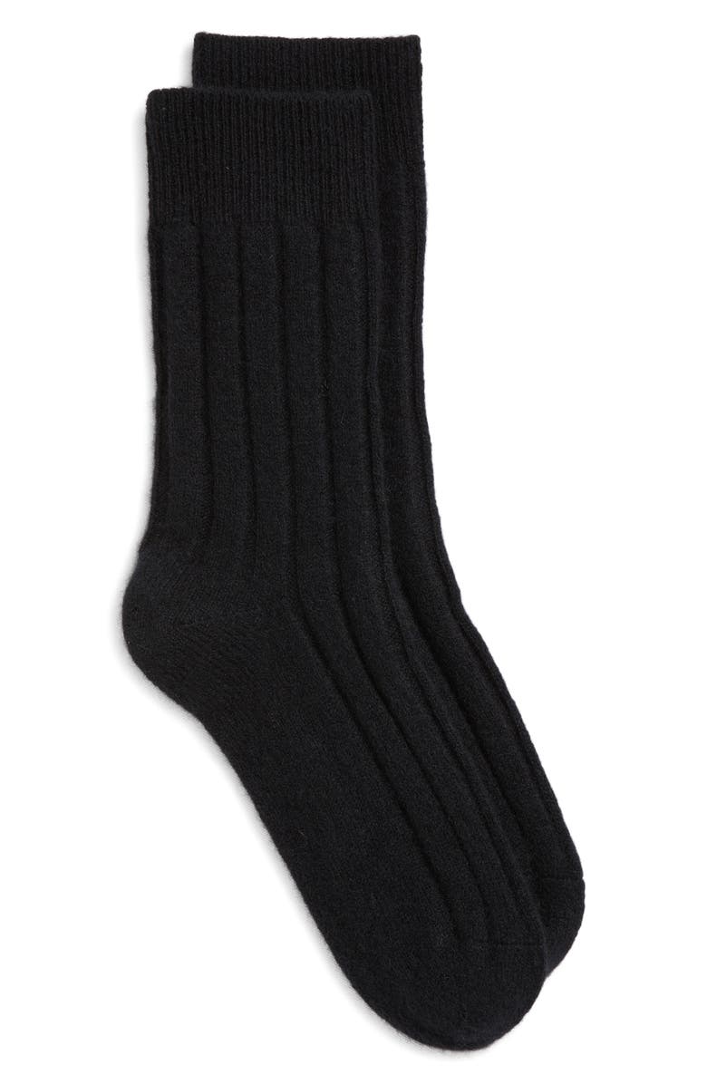 Nordstrom Rib Cashmere Blend Crew Socks, Alternate, color, Black Rock