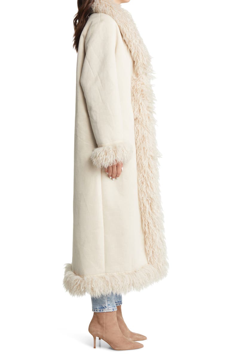 AZALEA WANG Longline Trench Coat with Faur Fur Trim, Alternate, color,