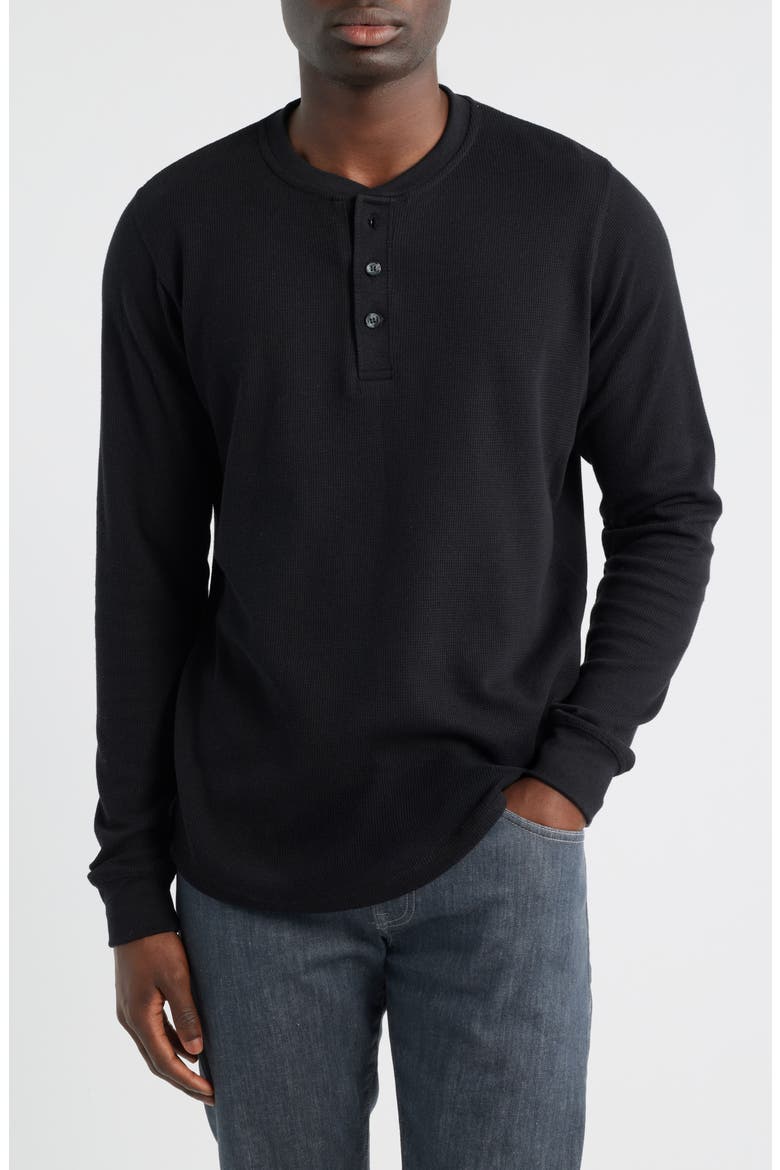 Calico Waffle Stitch Henley, Main, color, BLACK