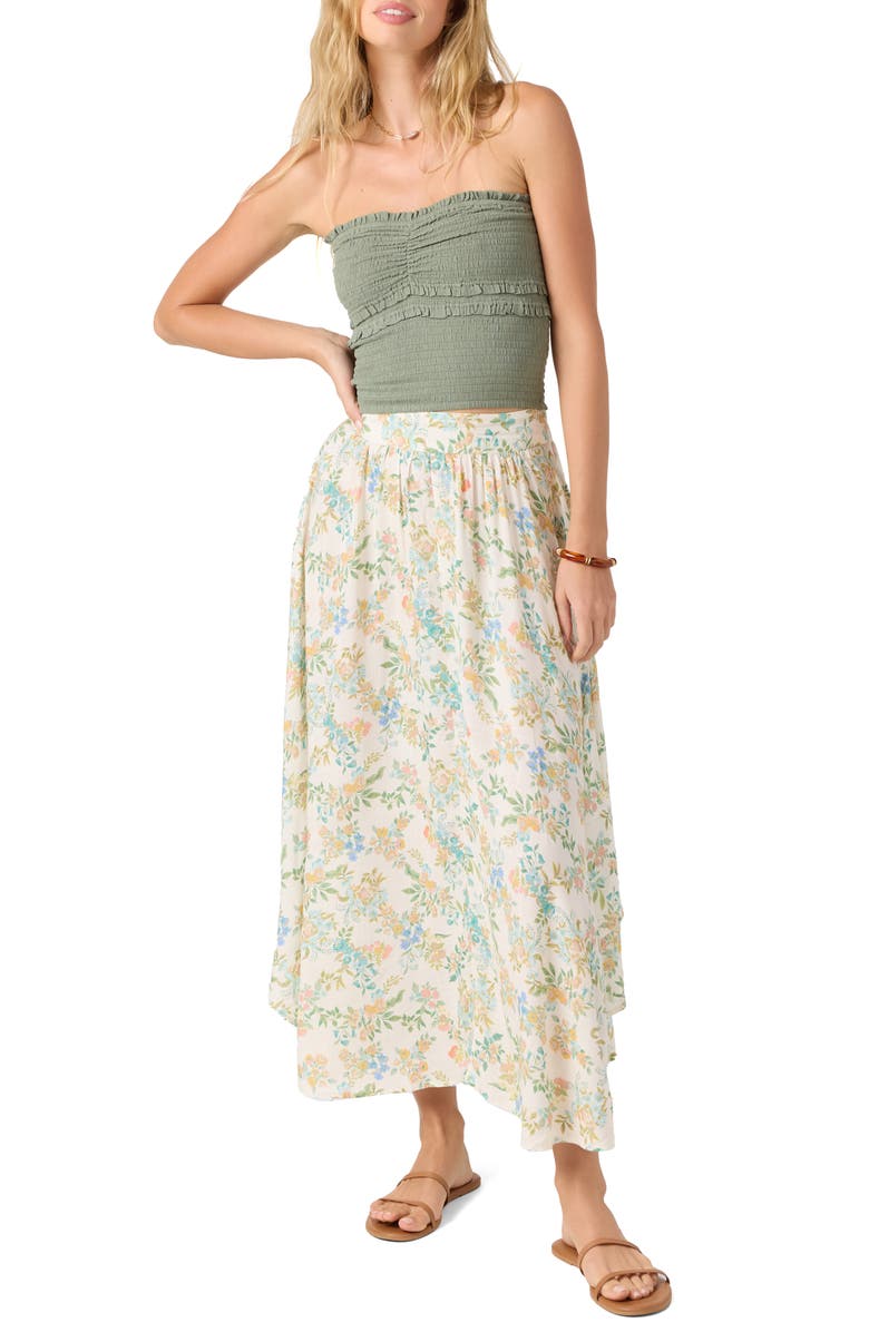 O'Neill Dedra Smocked Ruffle Strapless Crop Top, Alternate, color, Sea Spray