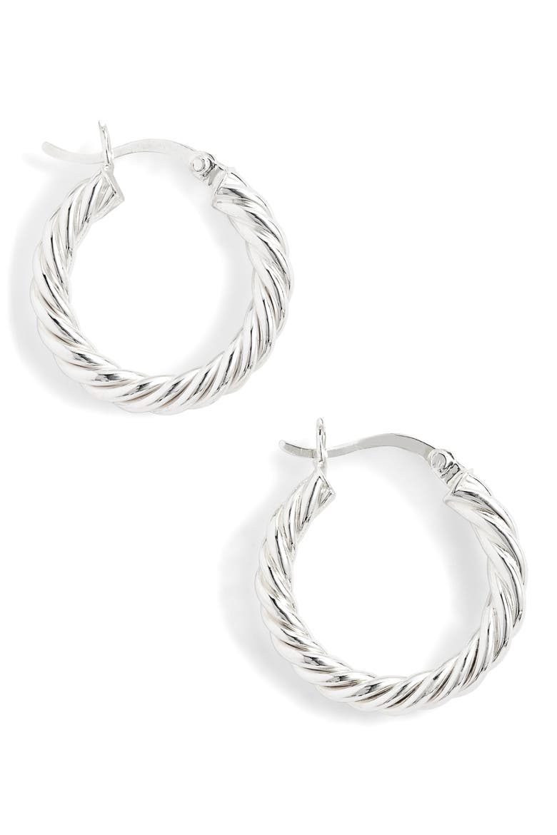 Argento Vivo Small Rope Hoop Earrings, Main, color, SILVER