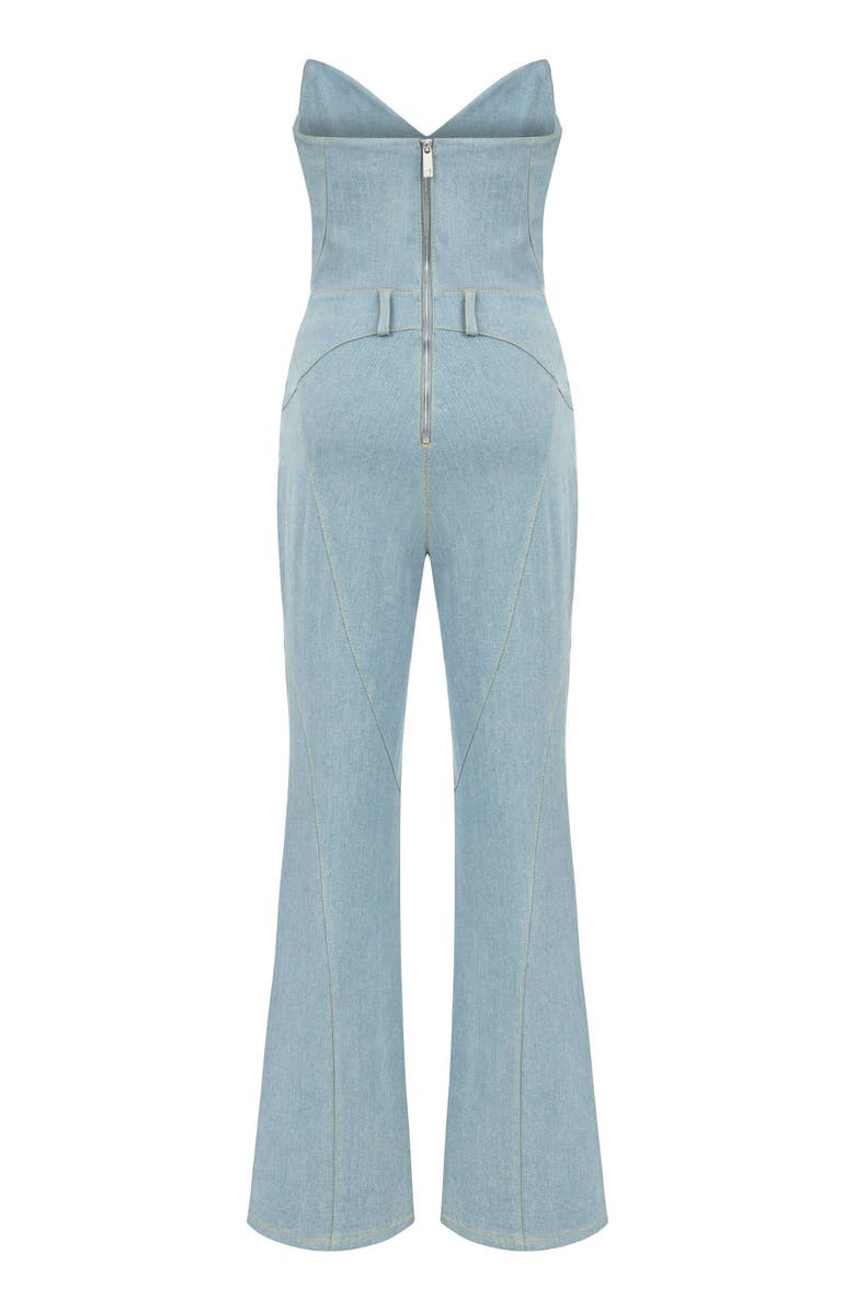 Jendue Women's Marvel Maxi Denim Jumpsuit - Strapless, Cut-Out, Alternate, color, Deep Blue