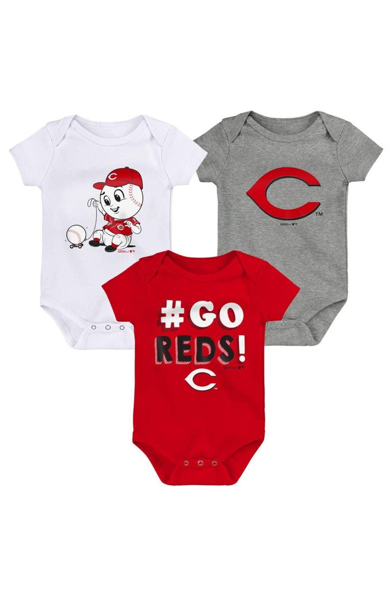 Outerstuff Infant Red/White/Gray Cincinnati Reds Born To Win 3-Pack Bodysuit Set, Main, color, Red