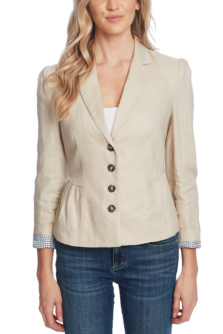 Peplum Linen Jacket, Alternate, color, CRISP SAND