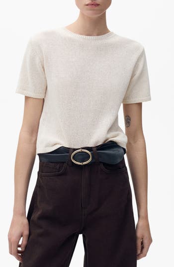 Mango Madeano Short Sleeve Crewneck Sweater In Gray