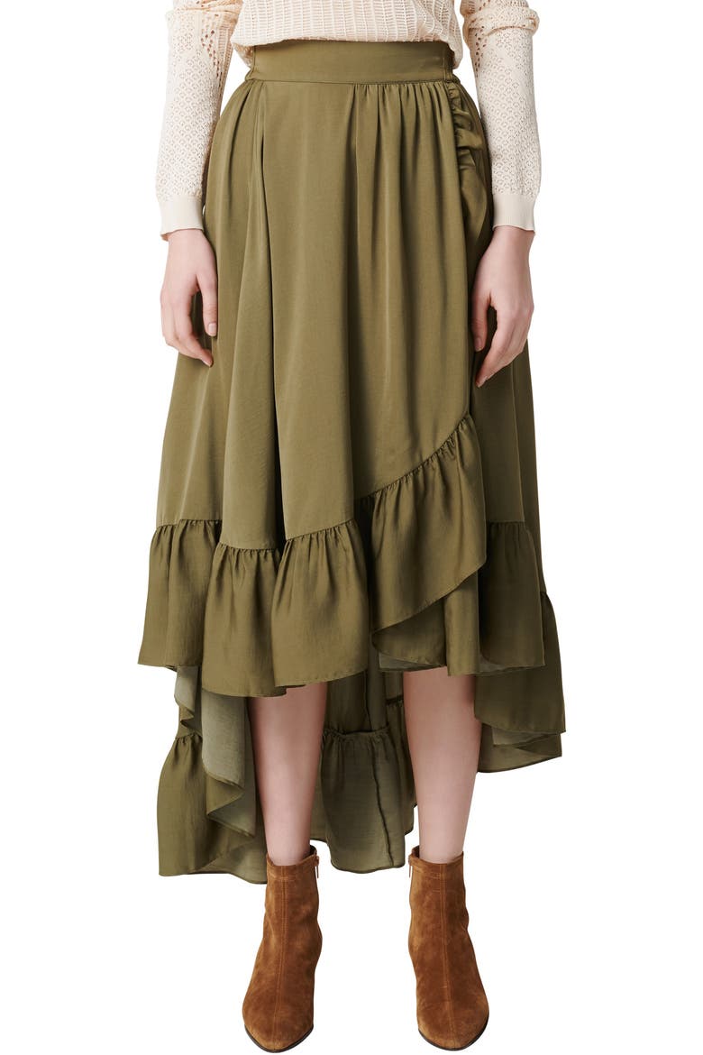 Johno Ruffle High/Low Skirt, Main, color, KHAKI GREEN