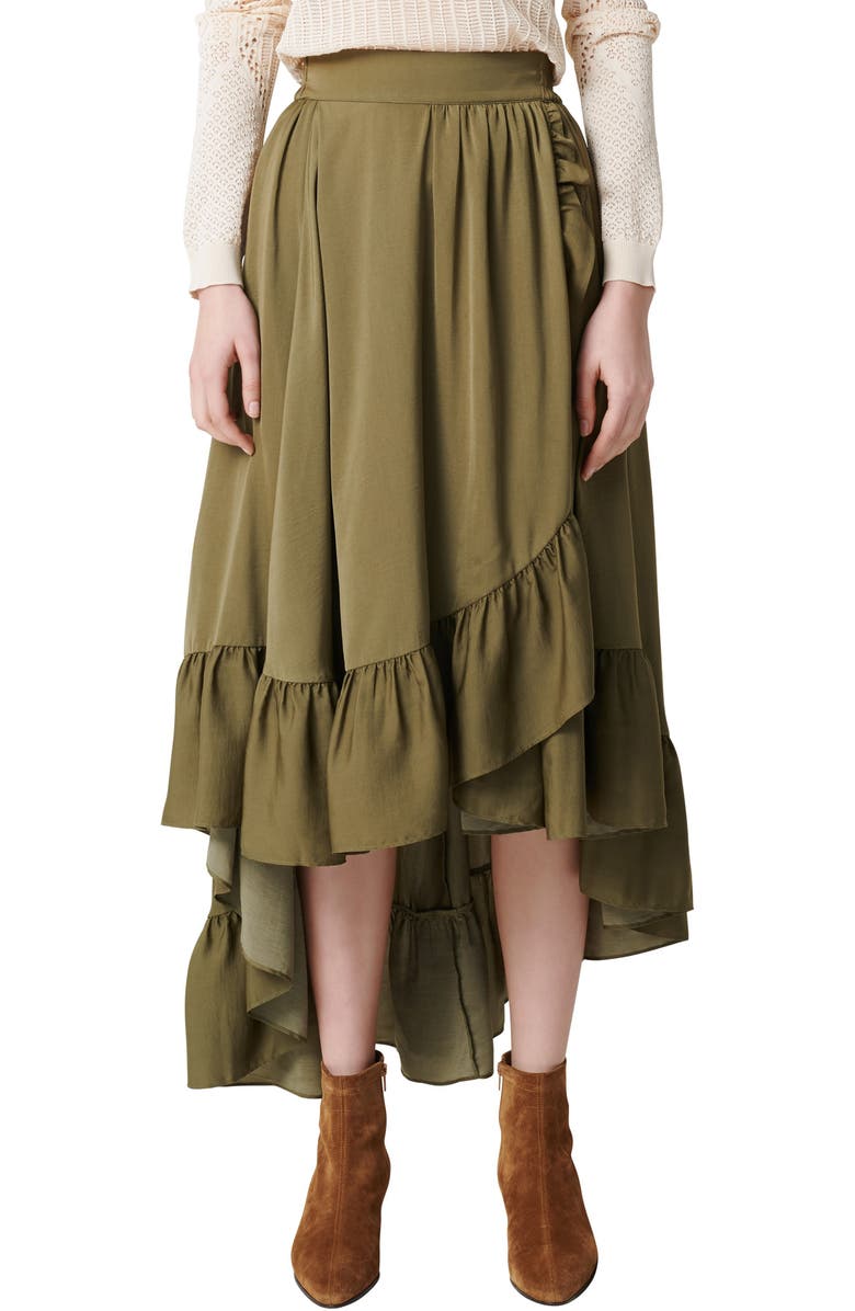 maje Johno Ruffle High/Low Skirt, Main, color, 