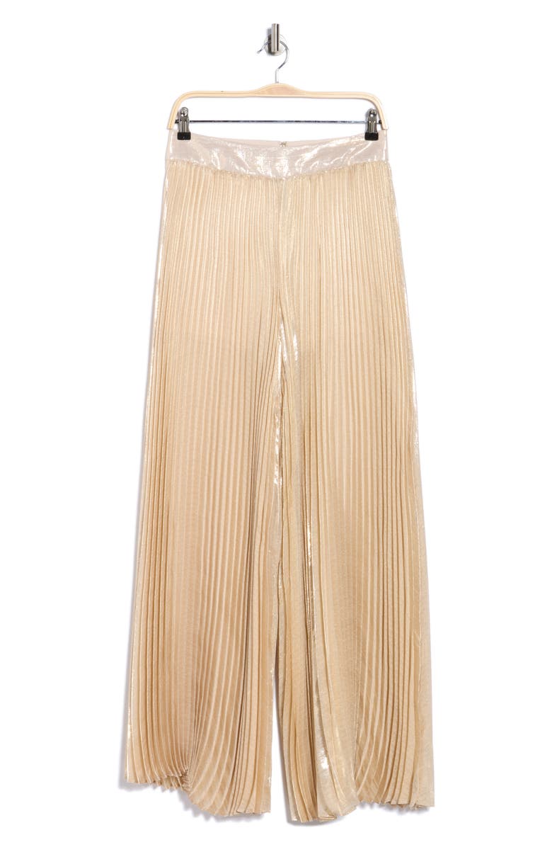 Alice + Olivia Rosalie High Waist Pleated Silk Blend Wide Leg Pants, Alternate, color, Champagne/ Gold