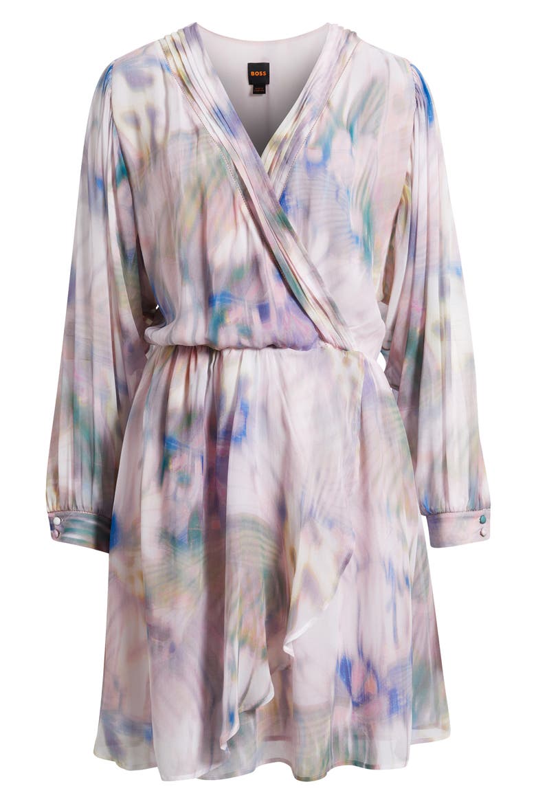 Print Long Sleeve Faux Wrap Dress, Alternate, color, OPEN MISC