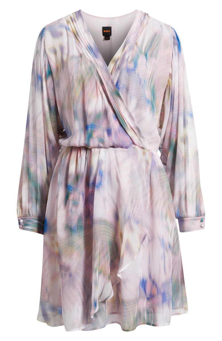 BOSS Orange Print Long Sleeve Faux Wrap Dress, Alternate, color, Pastel Floral
