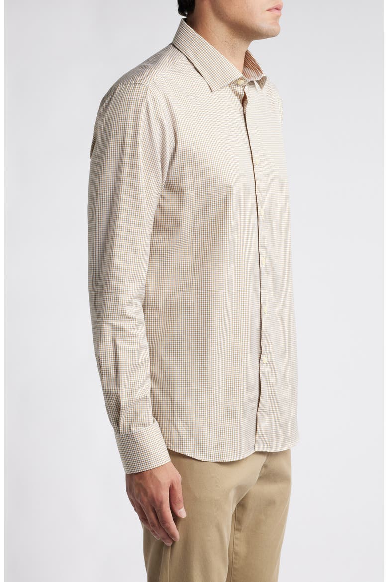 Check Cotton Button-Up Shirt, Alternate, color, KHAKI