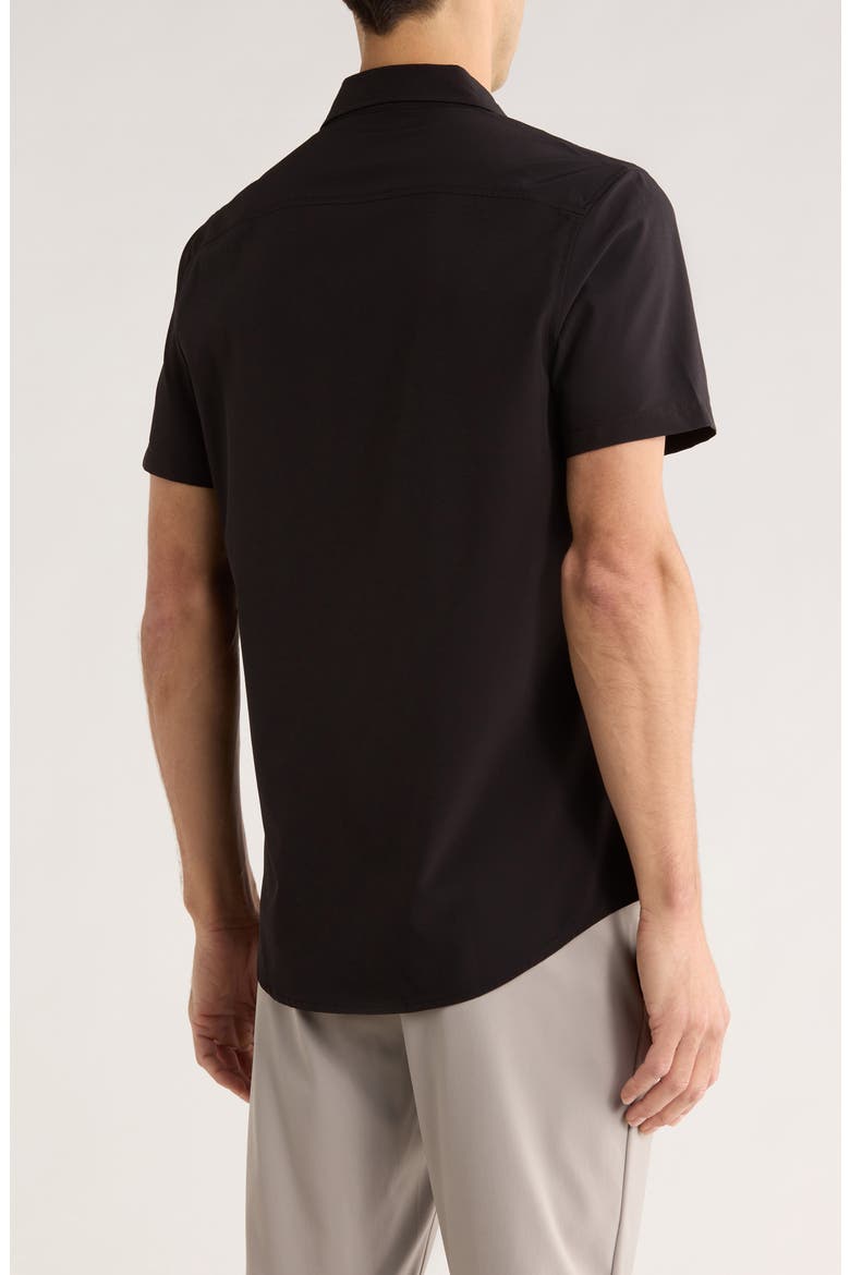 Short Sleeve Performance Woven Button-Up Shirt, Alternate, color, BLACK