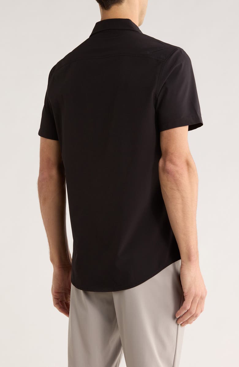 14th & Union Short Sleeve Performance Woven Button-Up Shirt, Alternate, color, Black