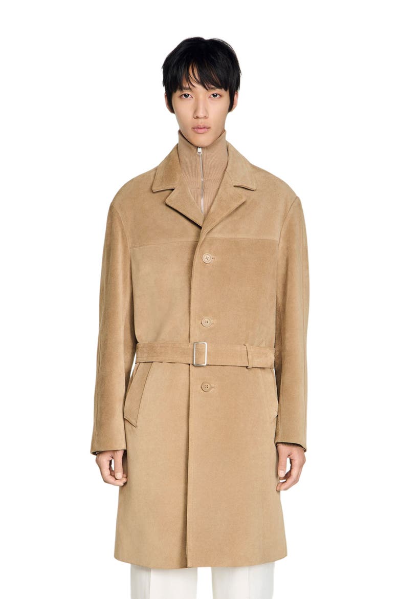 Long belted leather coat, Alternate, color, Cappucino