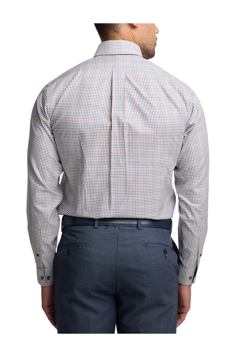 Paul Fredrick Tailored Fit Comfort Stretch Non-iron Tattersall Dress Shirt With Contrast Trim, Alternate, color, Navy/Tan