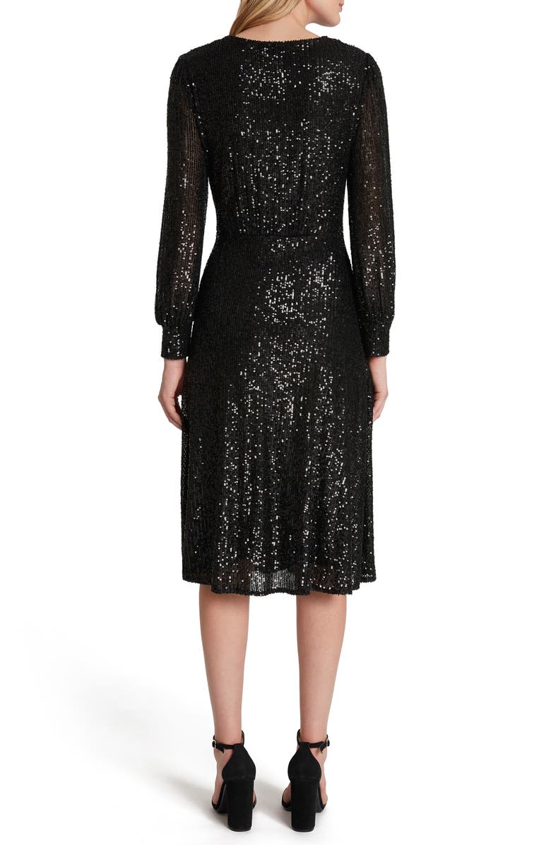 Tahari Long Sleeve Sequin Faux Wrap Dress, Alternate, color,