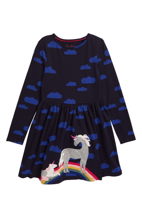 Print Appliqué Long Sleeve Dress