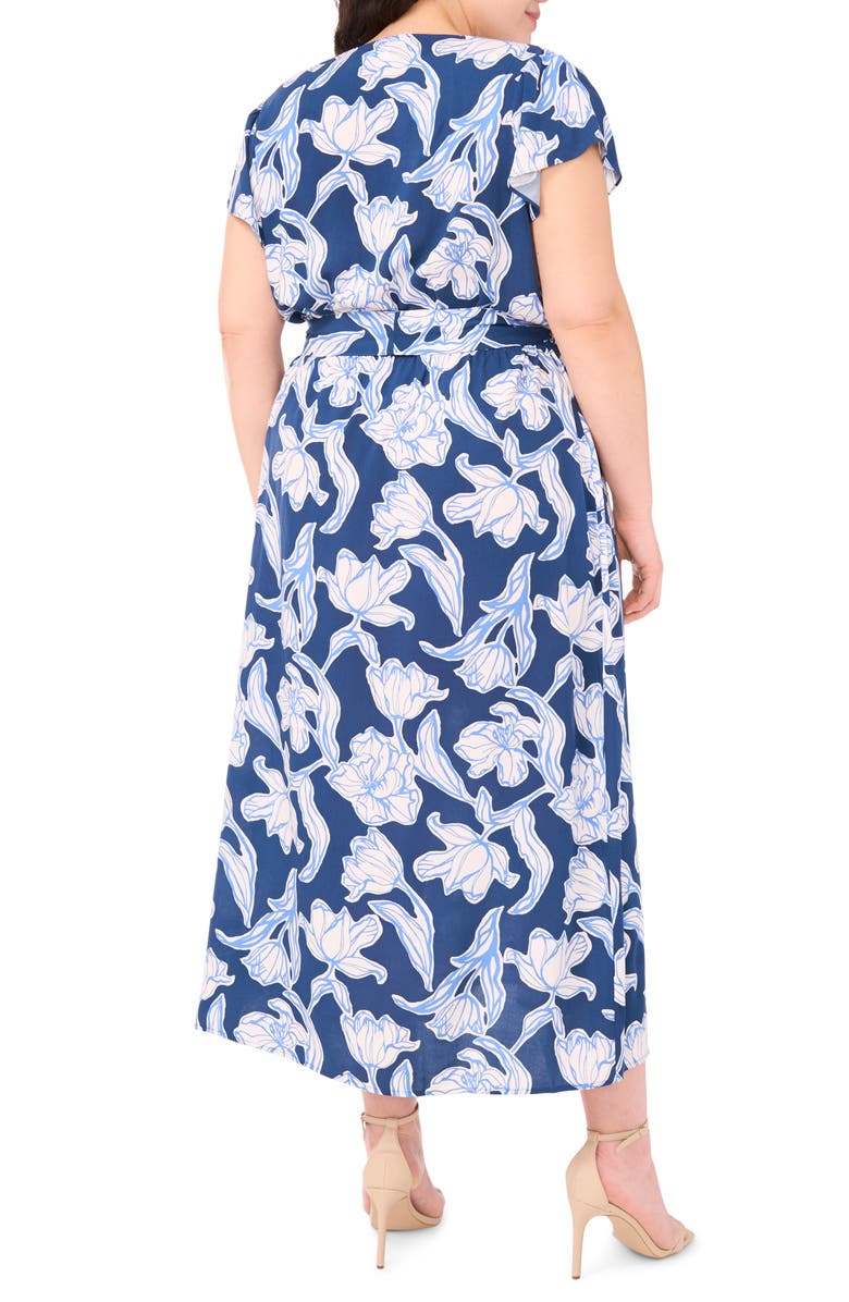 CeCe Floral Faux Wrap Maxi Dress, Alternate, color, Denim/ White