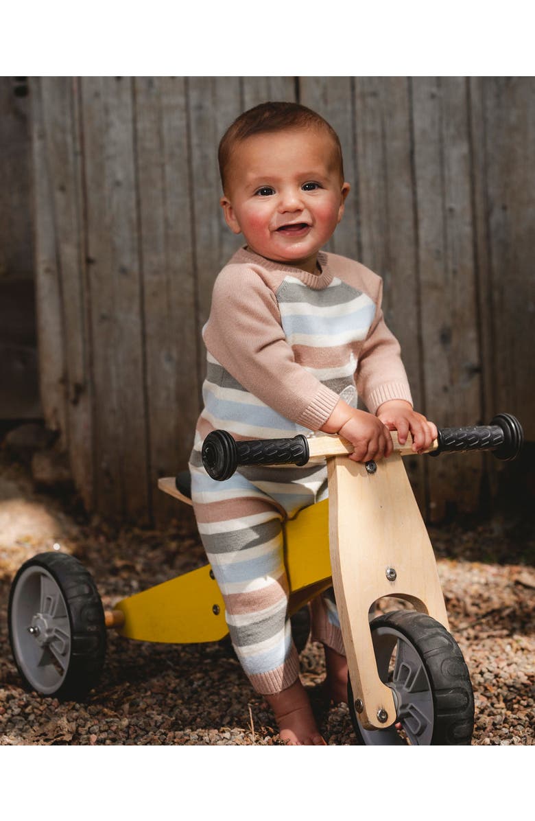 Deux par Deux Knitted Romper Stripes, Main, color, Beige Blue And Green