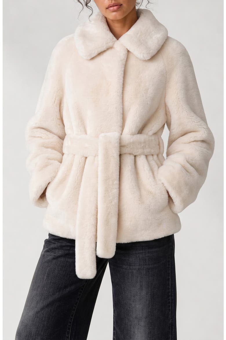 Sally Faux Fur Belted Jacket, Alternate, color, IVORY