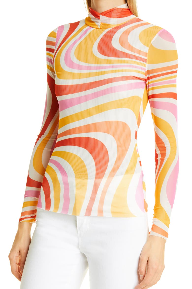 Sarrahh Swirl Stretch Mesh Turtleneck, Alternate, color, IVORY