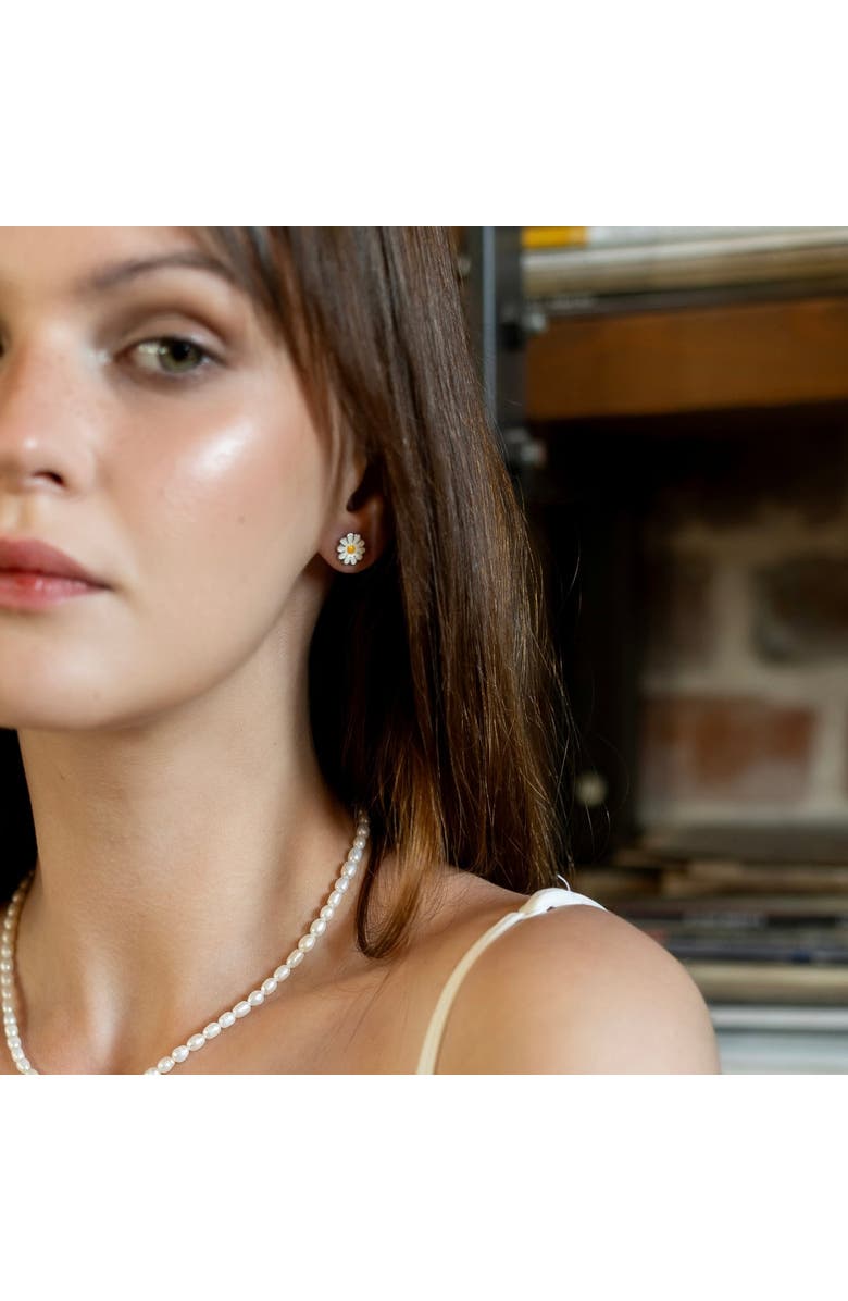 Spero London Enamel Daisy Stud Sterling Silver Earrings, Alternate, color, Silver