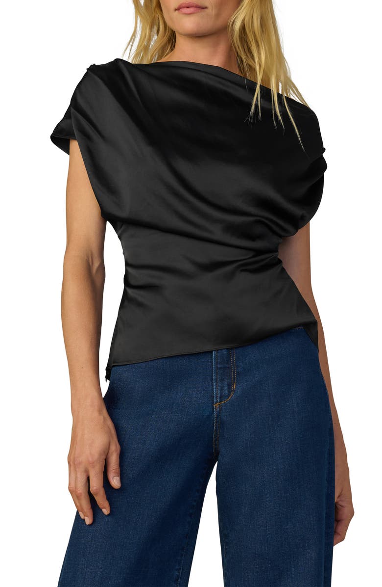 Joe's Jeans The Isla Drape One-Shoulder Satin Top, Main, color, Black