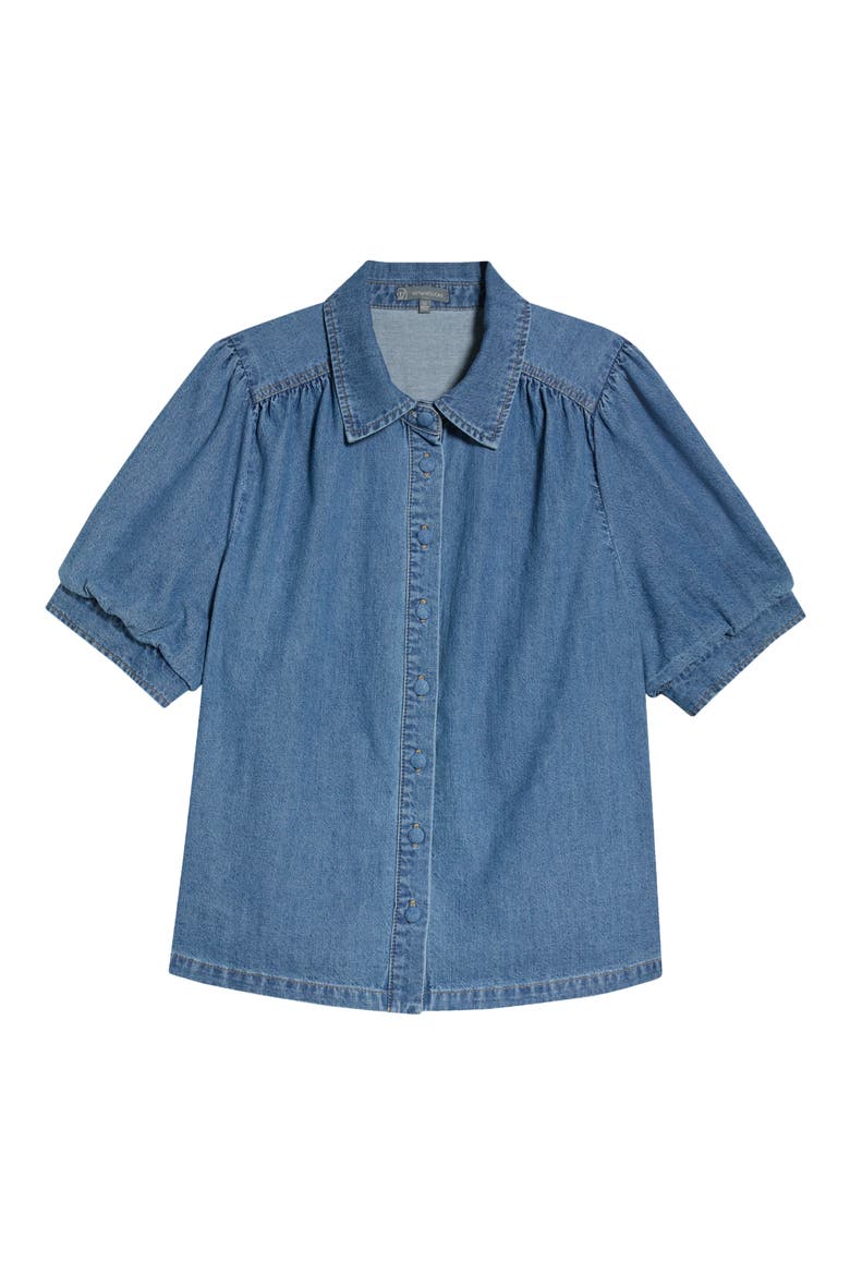 Puff Sleeve Denim Shirt, Alternate, color, MID BLUE