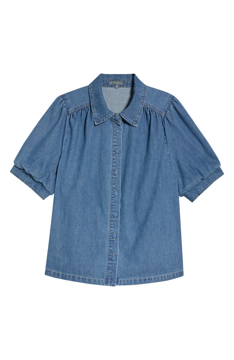 Wit & Wisdom Puff Sleeve Denim Shirt, Alternate, color, Mid Blue