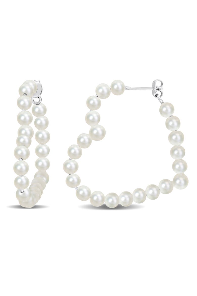 Pearl Open Heart Hoop Earrings, Main, color, Sterling Silver