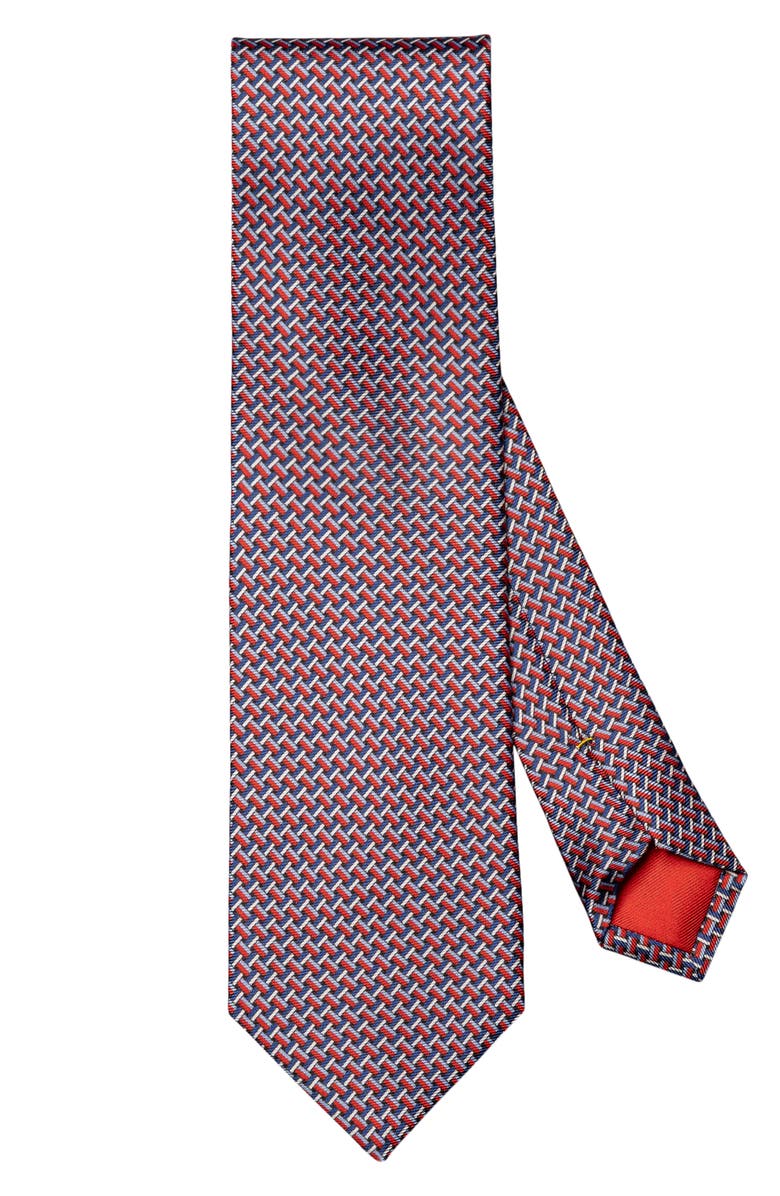 Eton Geometric Print Silk Tie, Main, color, Medium Red