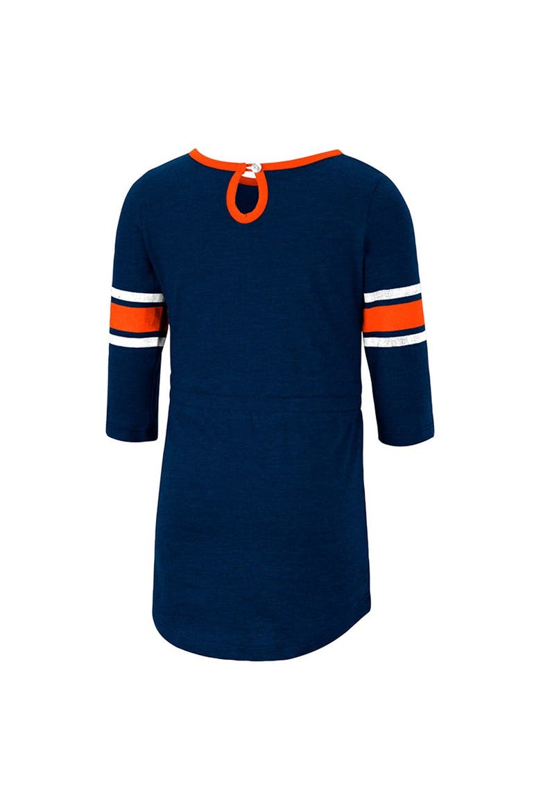 Girls Toddler Colosseum Heathered Navy Auburn Tigers Poppin Sleeve Stripe Dress, Alternate, color, Heather Navy