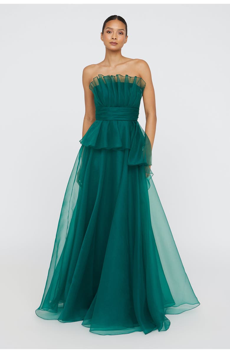 Theia Georgia Fan Bodice Gown, Alternate, color, Emerald