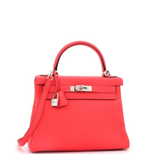 Pre-owned Hermes Hermes Kelly Handbag Red Clemence With Palladium Hardware 28 In Red