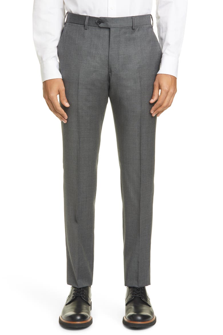G Line Trim Fit Solid Wool Suit, Alternate, color, MID GREY