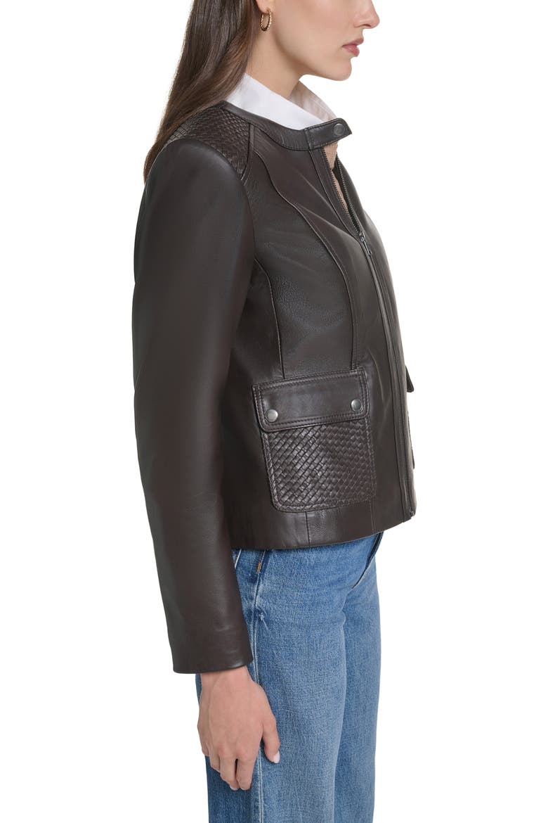Woven Detail Leather Jacket, Alternate, color, DARK ESPRESSO