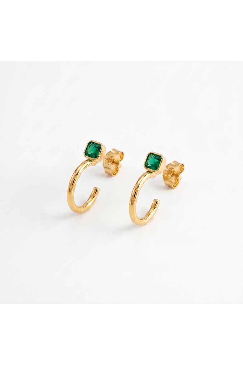 The Neve Huggie Hoop Earrings, Alternate, color, Gold/Emerald CZ